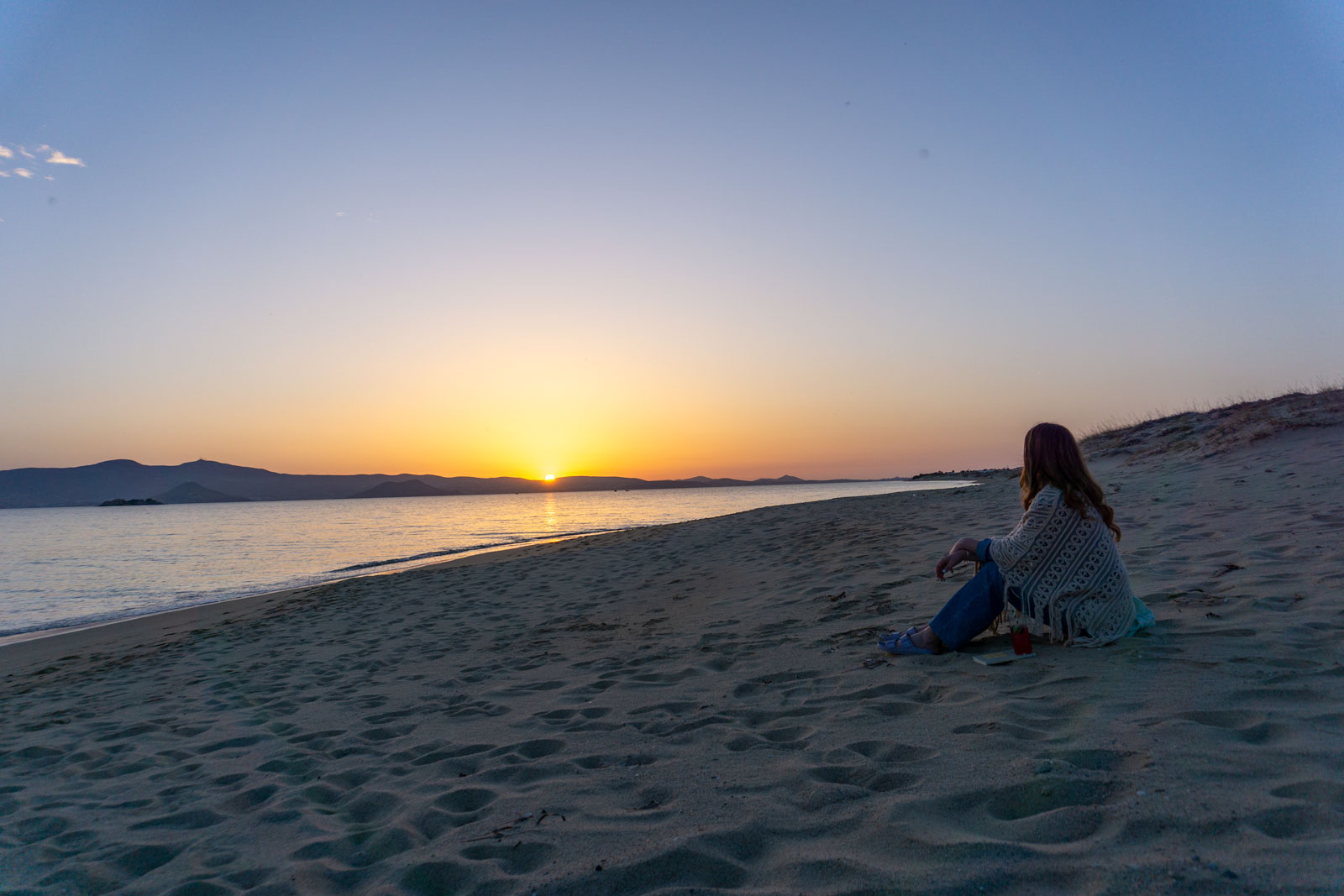 The Plaka beach in Naxos during sunset
