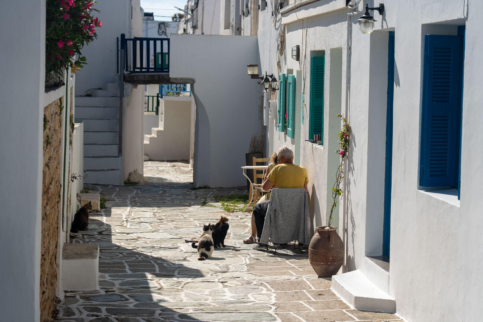 A couple enjoying their time in the town of Folegandros
