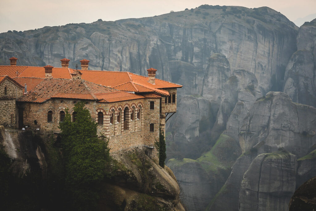 View of a monastery and the high rocks of Meteora