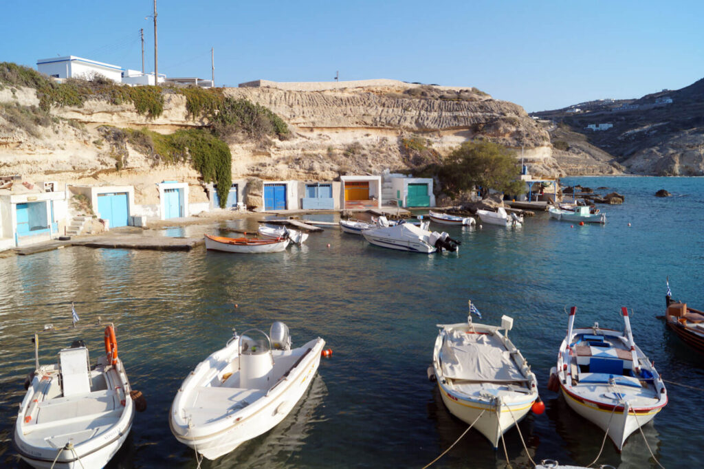 Boats and boathouses in Milos