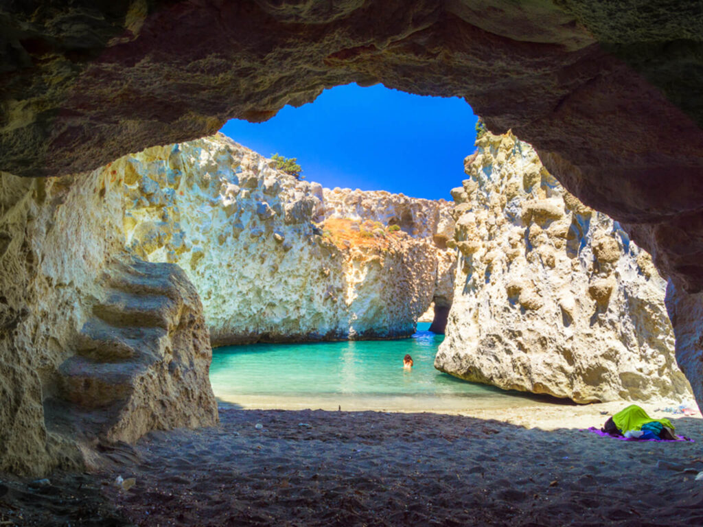 A cave beach in Milos