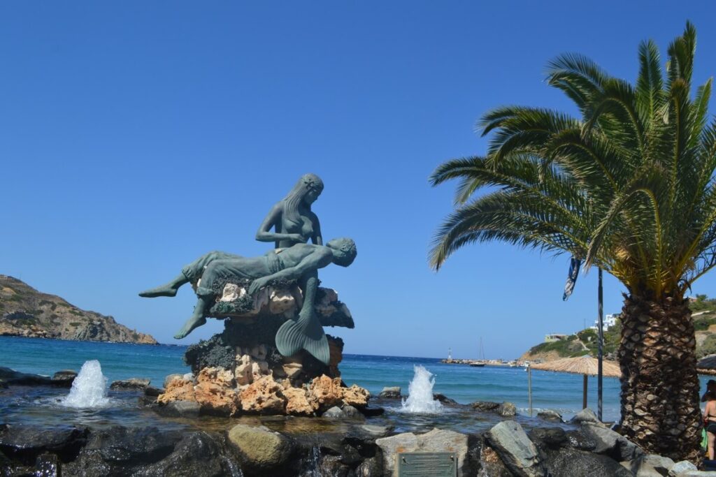 Two statues at the port of Syros